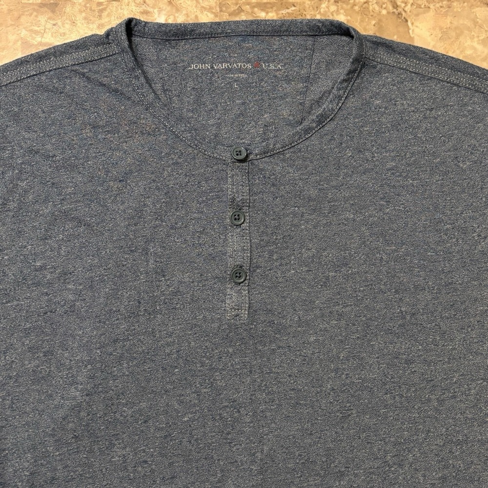 John Varvatos Shirt Mens Large Blue Henley Short Sleeve Tee Soft Thin Americana